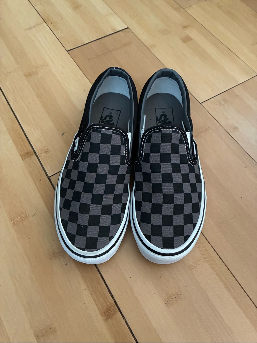 Women’s Slip-On Checkerboard Canvas Shoes - Black/Grey